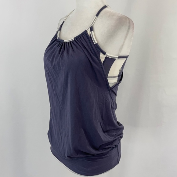 Lululemon No Limits Sports Bra Layer Loose Fit Tank Top Cadet Blue Stripe Size 4 - Picture 8 of 16